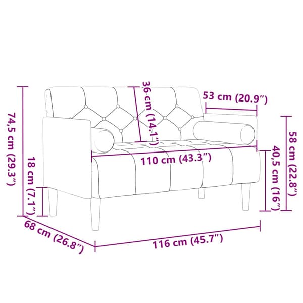 Loveseat soffa med dynor gräddvit 110 cm sammet
