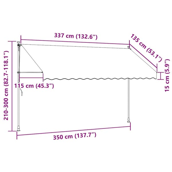 Markis manuellt infällbar med LED 350 cm gräddvit