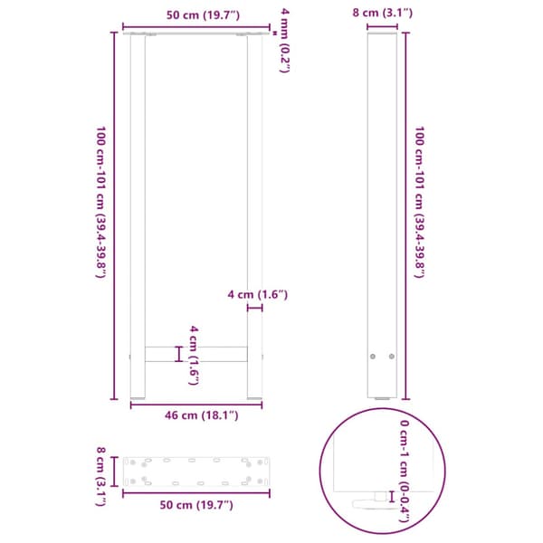 Barbordsben antracit 2 st 50x(100-101) cm stål