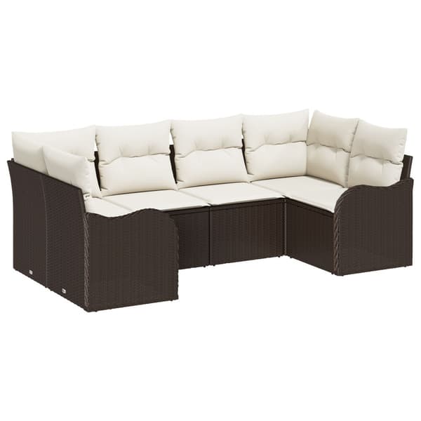 Trädgårdsoffset med kudde 6 pcs Brun Poly rattan