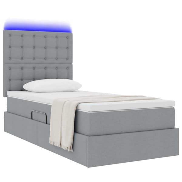 Förvaringssäng med LED med led Ljusgrå 100 x 200 cm Polyester