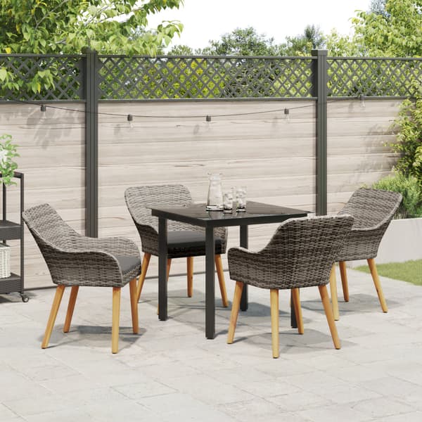 Trädgårdsmöbelset med kudde 5 pcs Grå konstrotting