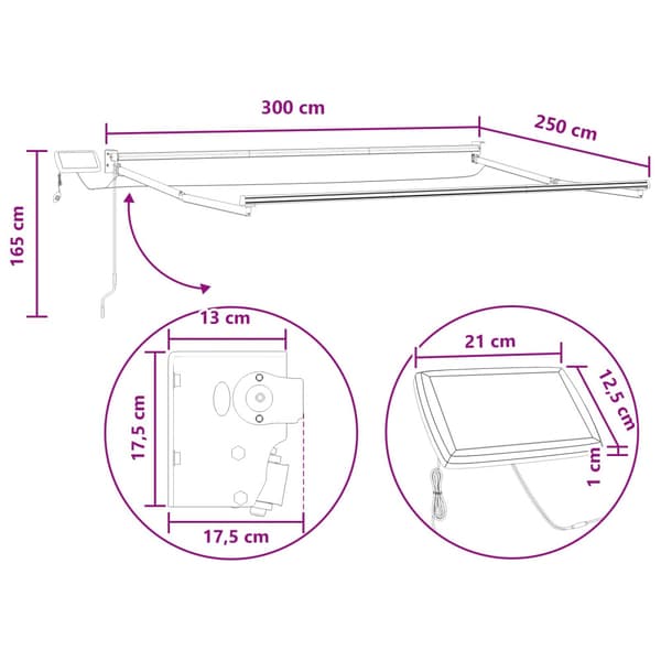 Manuell utdragbar markis med LED-lampor Taupe