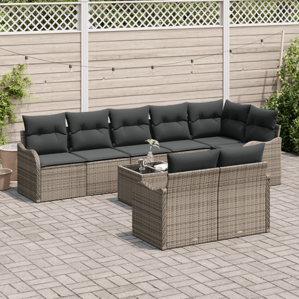 Trädgårdsoffset med kudde 9 pcs Grå Poly rattan
