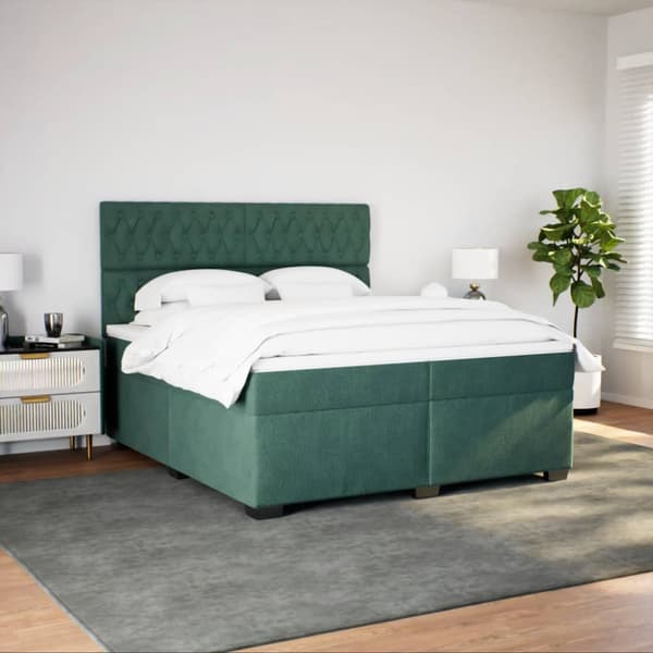 Ramsäng med madrass mörkgrön 200x200 cm sammet