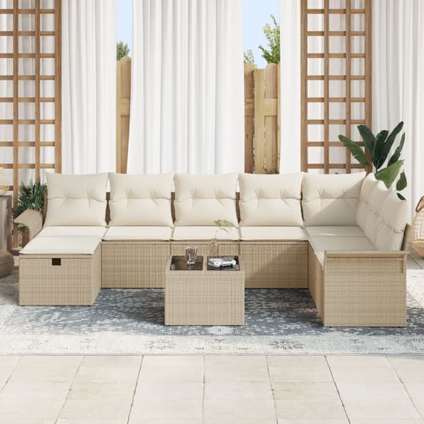 Trädgårdsoffset 9 pcs Beige och gräddfärgad konstrotting