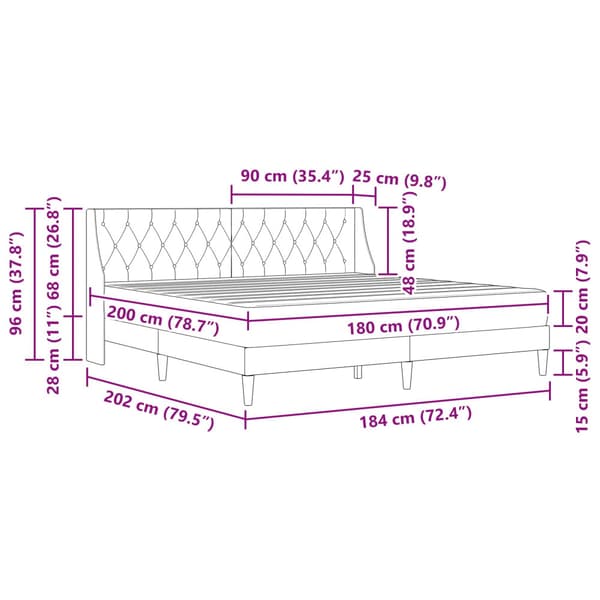 Sängram med madrass Blå 180 x 200 cm Sammet