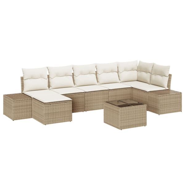 Trädgårdsoffset med kudde 8 pcs Beige konstrotting