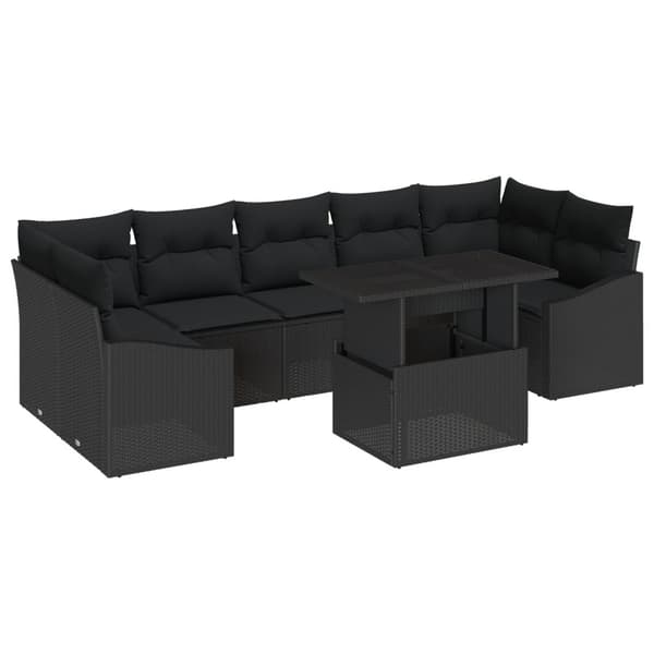 Trädgårdsoffset med lagring 8 pcs Svart Poly rattan