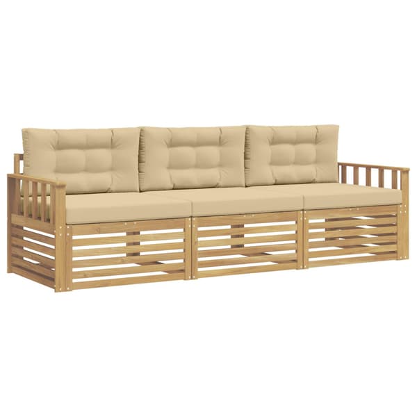 Utomhussoffset med kudde 3 pcs Vit och Beige Polyester