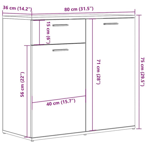 Skänk ek 80x36x75 cm konstruerat trä