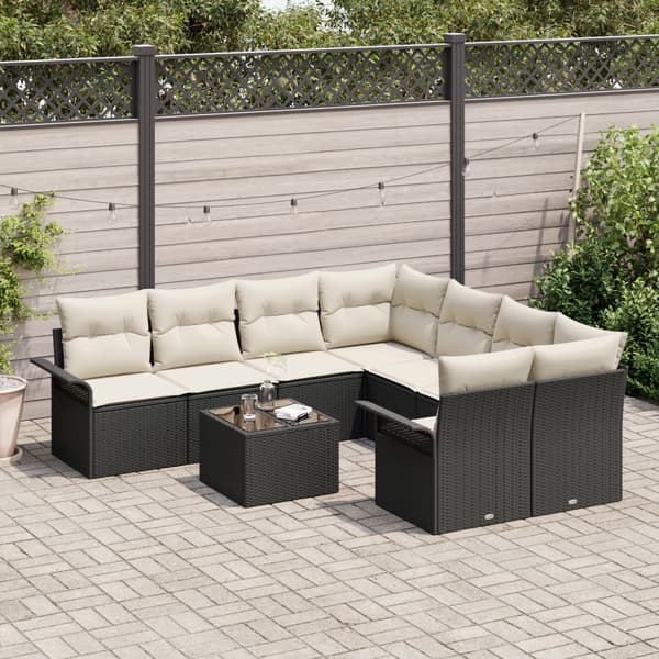 Trädgårdsoffset 9 pcs Svart Poly rattan