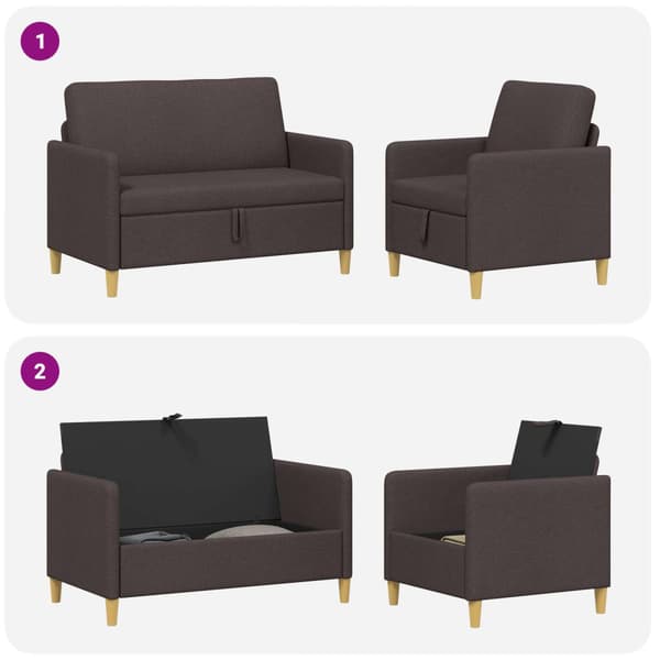 Soffgrupp med förvaring 2 pcs Mörkbrun Polyester