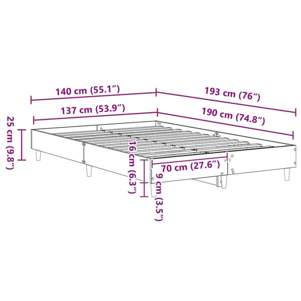 Sängram Vit 137 x 190 cm Konstruerat trä