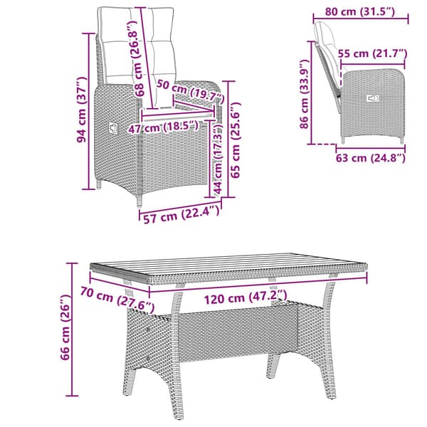 Utomhusmatbord 3 pcs Svart konstrotting