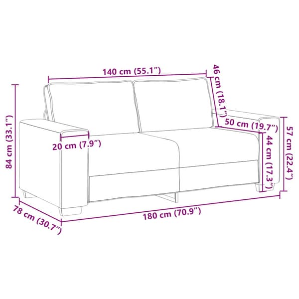 2-sitssoffa brun 180x78x84 cm tyg