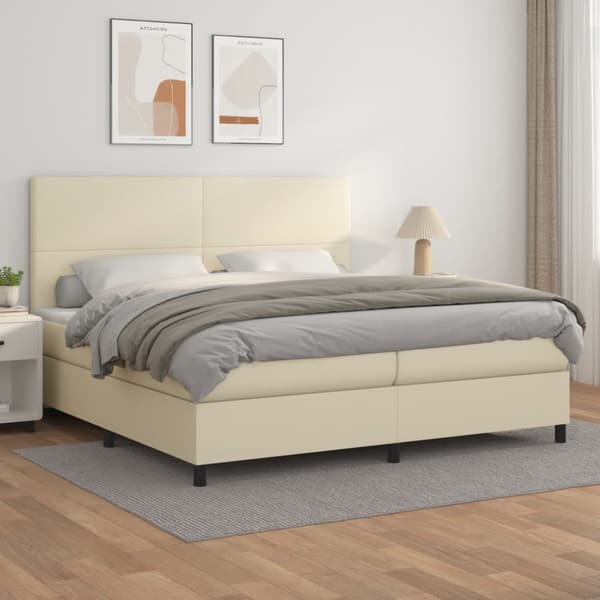 Ramsäng med madrass gräddvit 200x200 cm konstläder