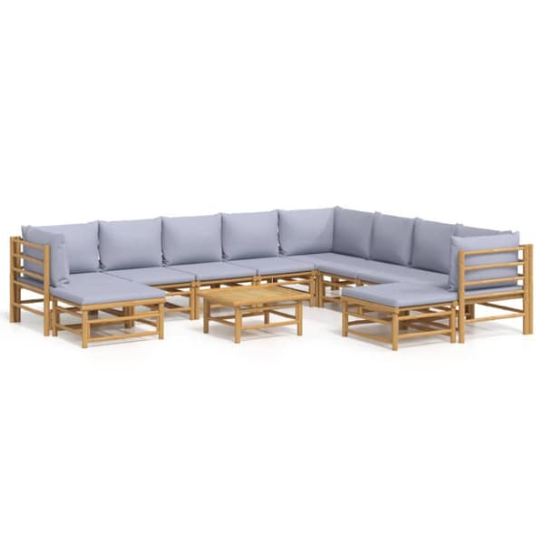 Loungegrupp 11 delar ljusgråa dynor bambu