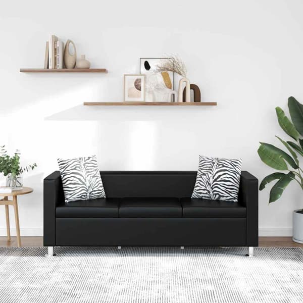 Soffa 3-sits konstläder svart
