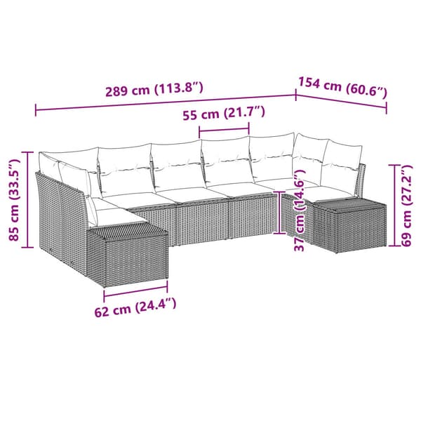 Trädgårdsoffset med kudde 7 pcs Grå konstrotting