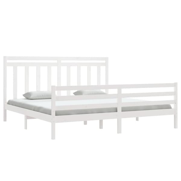 Sängram vit massivt trä 200x200 cm