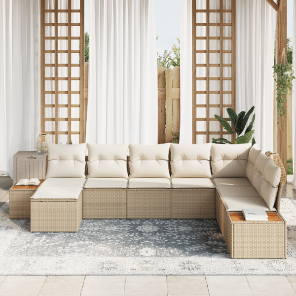 Trädgårdsoffset 9 pcs Beige och gräddfärgad Polyrattan