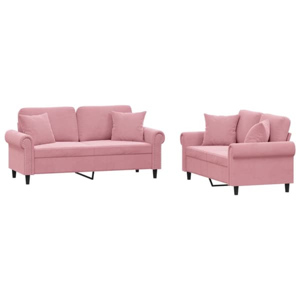 Soffgrupp med kuddar 2 delar rosa sammet