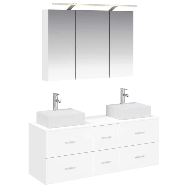 Badrumsmöbelset 4 pcs Vit Konstruerat trä och glas
