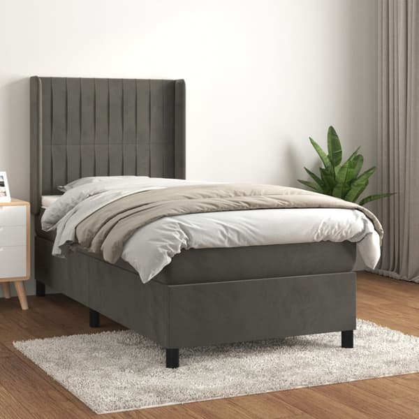 Ramsäng med madrass mörkgrå 90x190 cm sammet