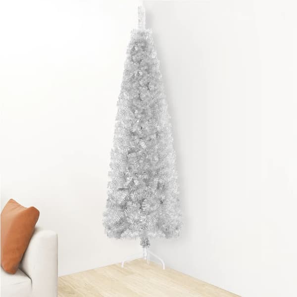 Smal halv plastgran med stativ silver 210 cm