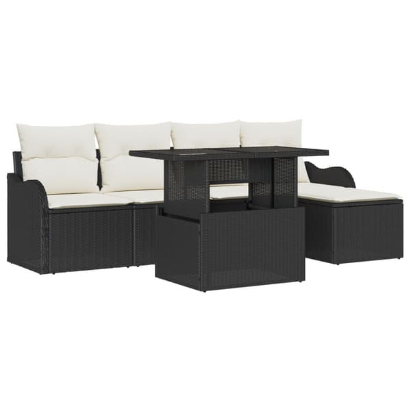 Trädgårdsoffset med kudde 6 pcs Svart Polyrattan