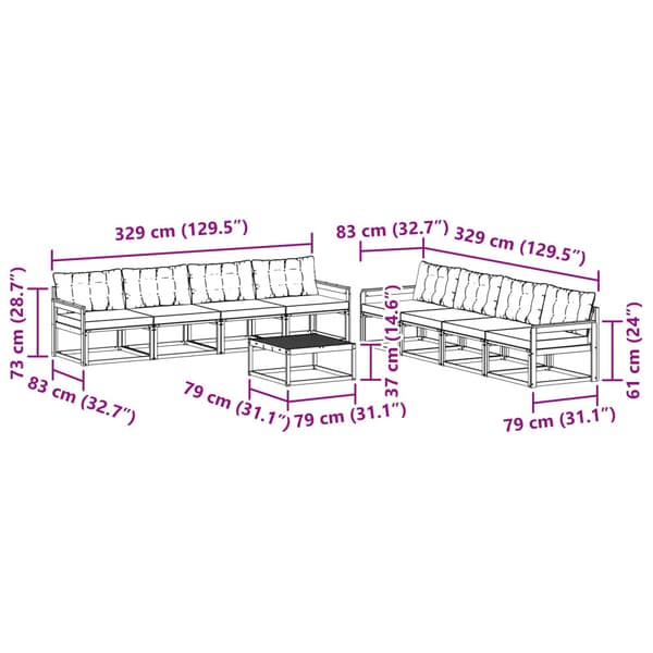 Utomhussoffset 9 pcs Vit och grädde 79 x 79 x 37 cm