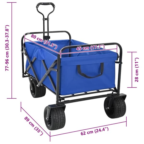 Fällbar handvagn Blå 89 x 63 x 96 cm Stål och Polyester Oxford