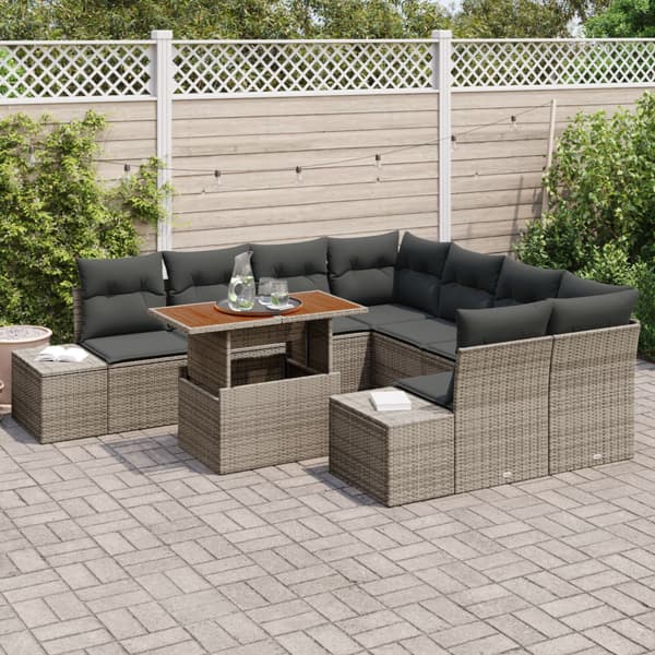 Trädgårdsoffset med lagring 9 pcs Grå Poly rattan