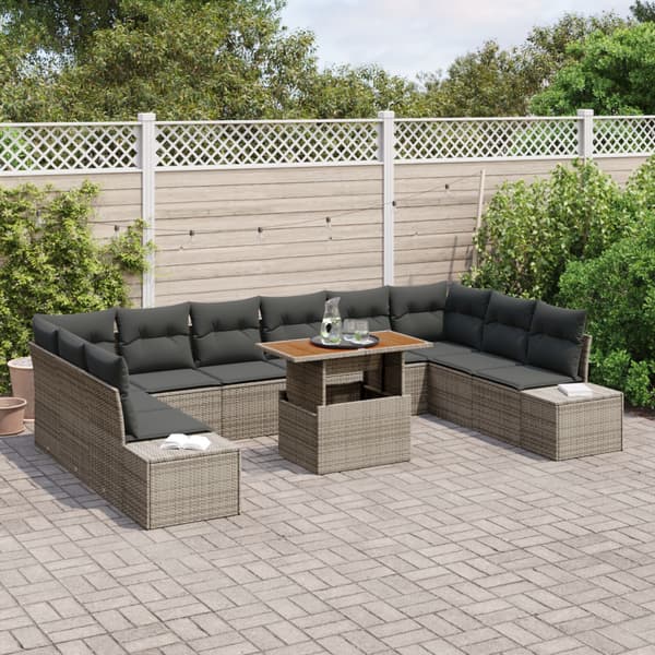 Trädgårdsoffset med lagring 11 pcs Grå Poly rattan