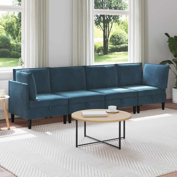 Möbelset för vardagsrummet med kudde 4 pcs Blå Sammet