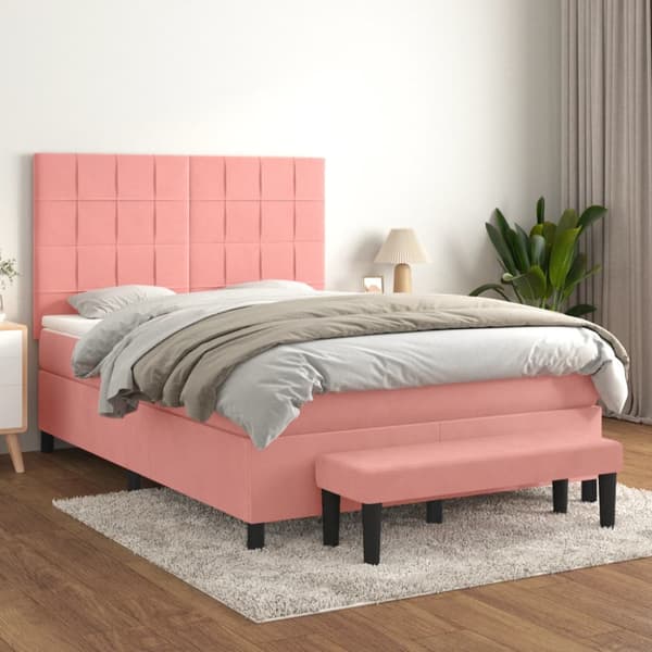 Ramsäng med madrass rosa 140x200 cm sammet