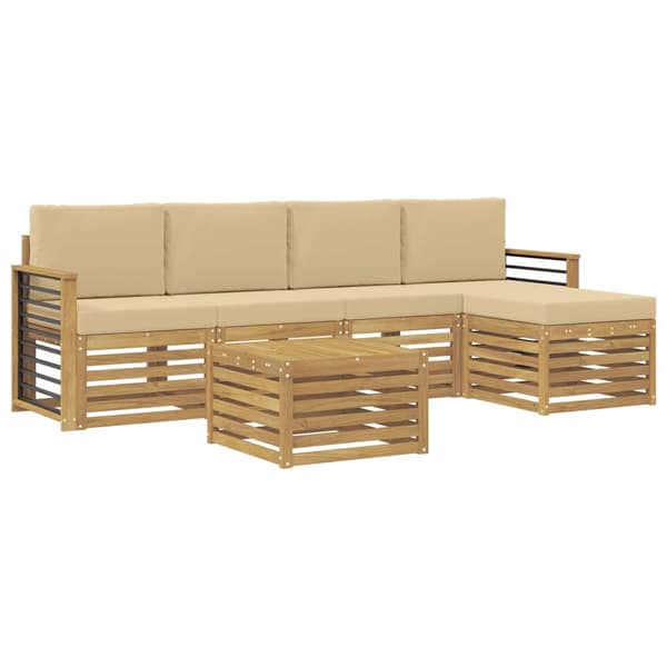 Utomhussoffset med kudde 6 pcs Vit och Beige Polyester