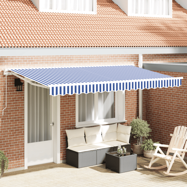 Markisram Blå och Vit 400 x 200 cm Polyester med PU-beläggning