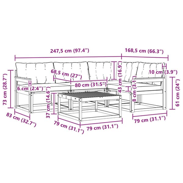 Utomhussoffset 5 pcs Vit och ljusgrå 79 x 79 x 37 cm