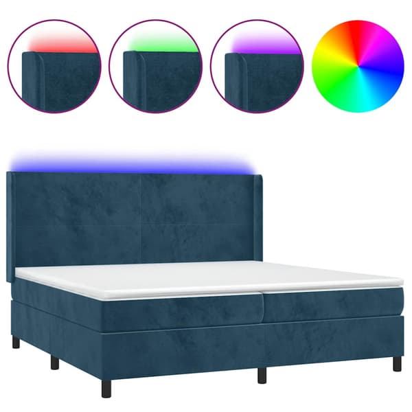 Ramsäng med madrass & LED mörkblå 200x200 cm sammet