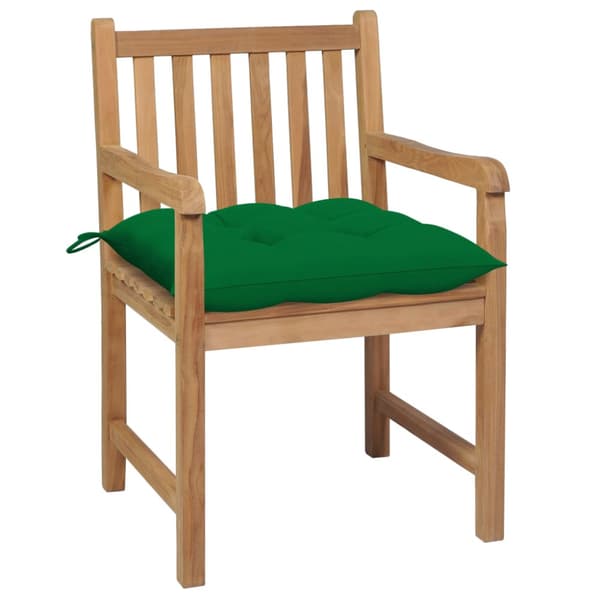 Trädgårdsstolar 2 st med gröna dynor massiv teak