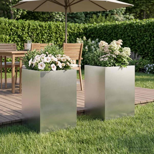 Trädgårdsplanterare 2 st Silver 50 x 50 x 75 cm Rostfritt stål