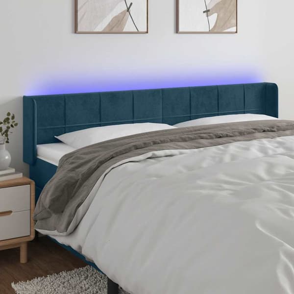 Sänggavel LED mörkblå 183x16x78/88 cm sammet