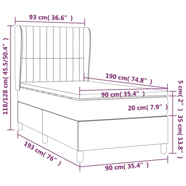 Ramsäng med madrass mörkgrå 90x190 cm tyg