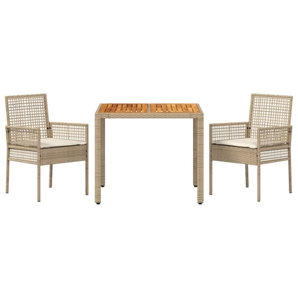 Trädgårdsmöbelset 3 pcs Beige konstrotting