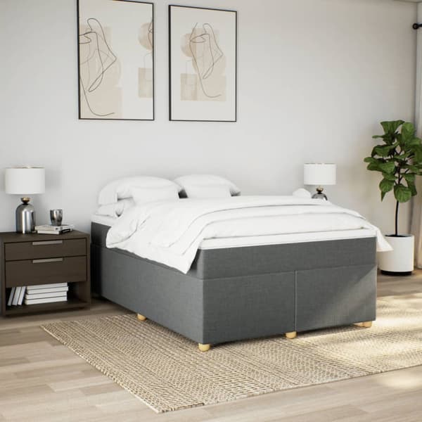 Ramsäng med madrass mörkgrå 140x190 cm tyg