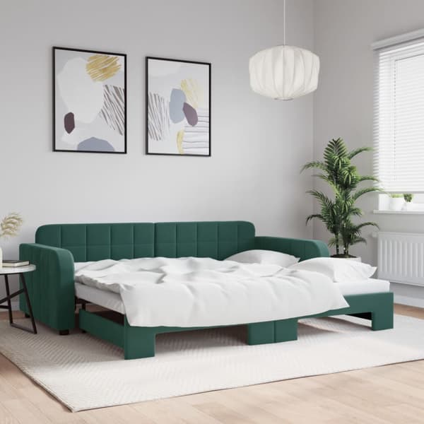 Dagbädd utdragbar mörkgrön 90x200 cm sammet