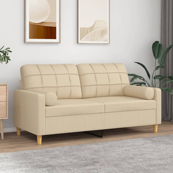 2-sits soffa med prydnadskuddar gräddvit 140 cm tyg