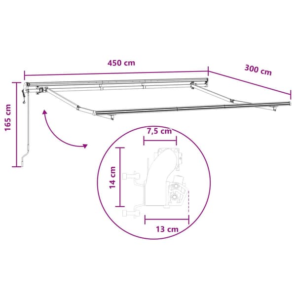 Utfällbar markis Ljusgrå och vit. 450 × 300 cm